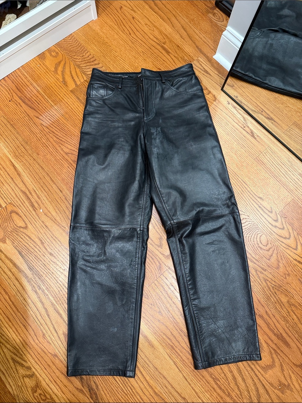 Zara Leather Barrel Black High-Waist Pants